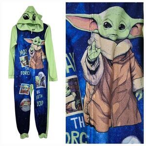 Star Wars Baby Yoda Kids 14/16 Microfleece One Piece Union Suit Pajamas Winter